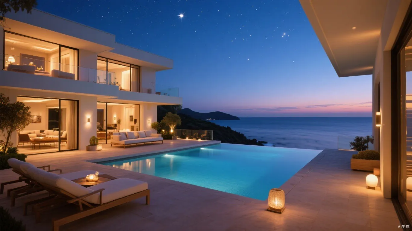 Villa terrace at twilight